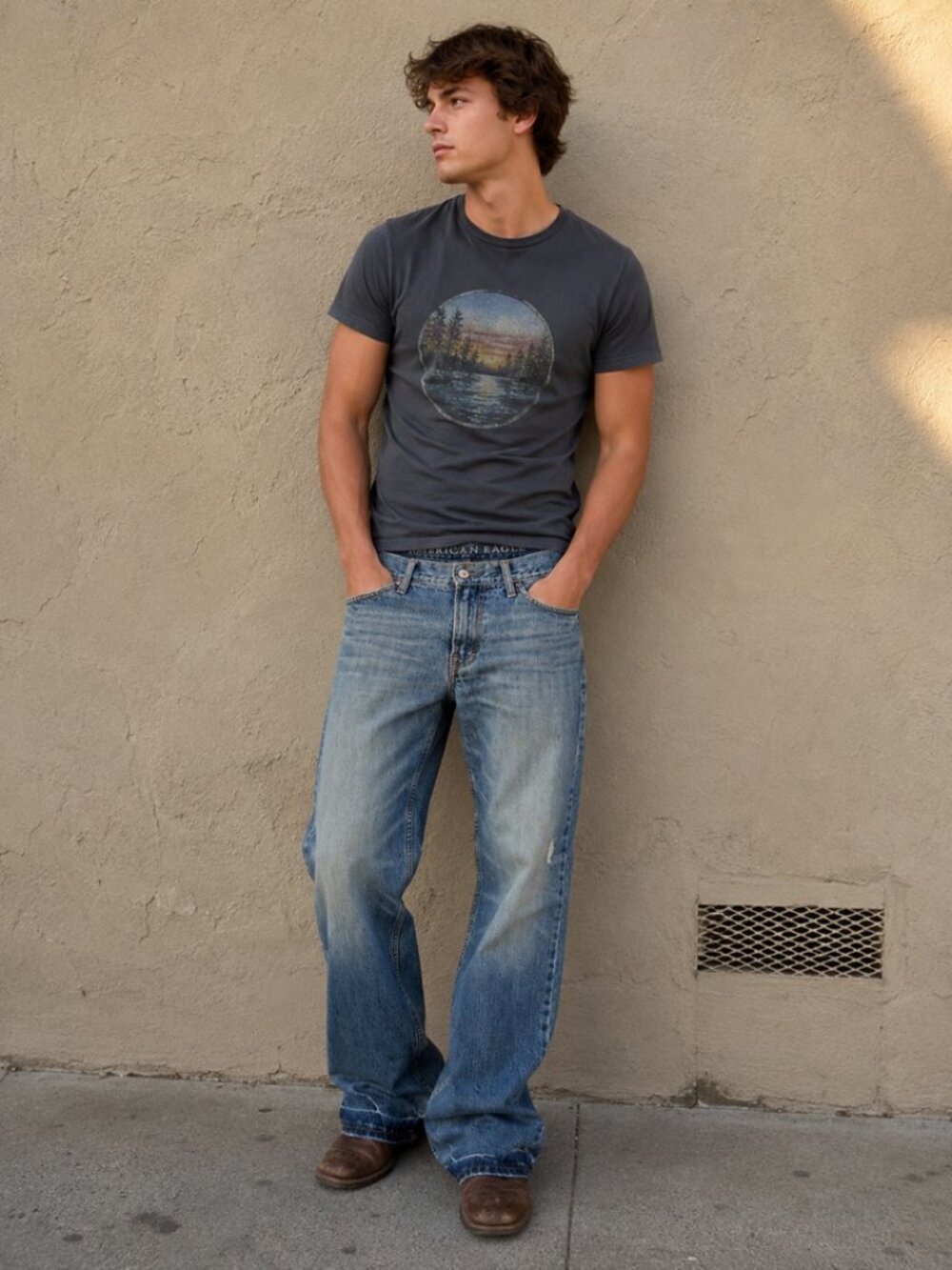 American Eagle Relaxed Straight skate grunge faded jeans Y2K Men's 30/30